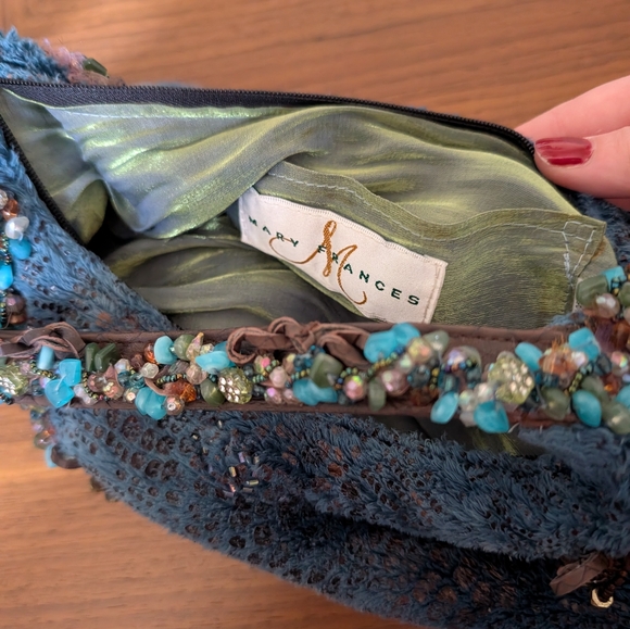 Mary Frances Teal/Brown Beaded Purse - Picture 5 of 5